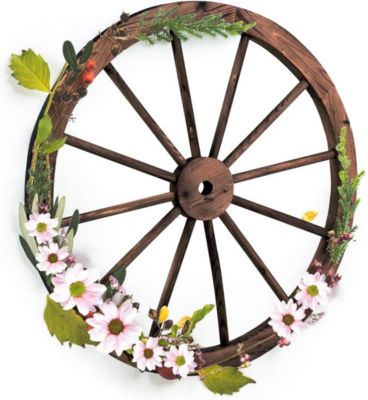 Roue en Bois Decoration au Jardin Bistrot et Cave Ornement Vintage avec Grain Fin