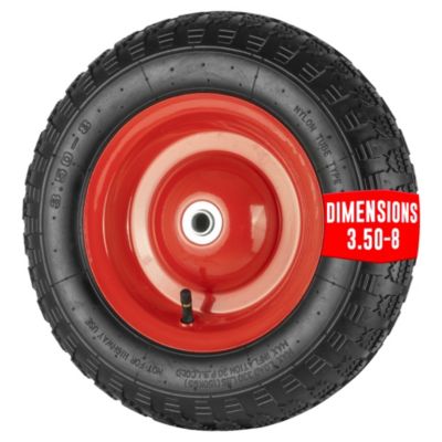 Roue gonflable 380 mm pour brouette et chariot alésage 16 mm pneu 3.5 8 chambre a air roulement a billes charge 150 kg