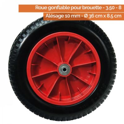 Roue gonflable pour brouette - 36 x 8.5 cm - Alésage 10 mm - Linxor