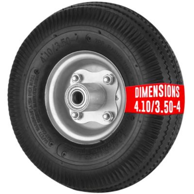 Roue gonflable pour diable 260 mm pneu 4.10 x 3.50 4 axe deporte alesage 16 mm charge 130 kg structure acier galvanise