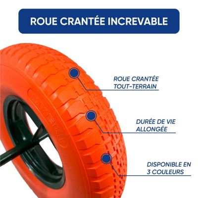 Roue Increvable Orange, Diamètre 400mm, Axe 20mm, Charge max. 250KG (550 lbs), Ultra Résistante, Idéal pour Brouette