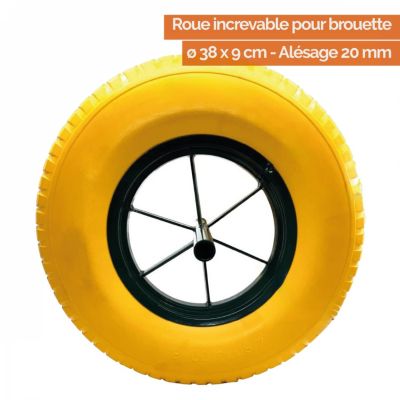 Roue increvable pour brouette 38 x 9 cm - Axe 20 mm - Linxor