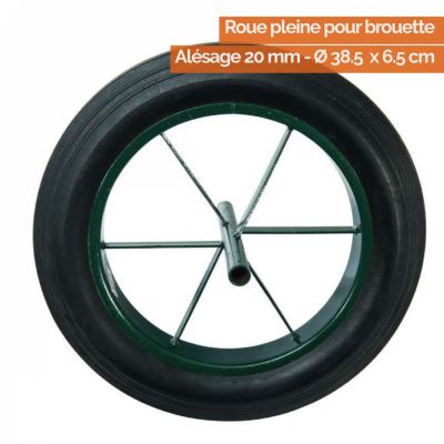 Roue pleine pour brouette - Diam 38.5 x 6.5 cm - Axe 20 mm - Linxor