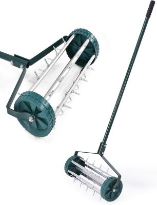 Rouleau Aérateur Gazon, Rouleau, Scarificateur Manuel en Métal avec Clous de 3 CM, Protection Anti-Éclaboussures