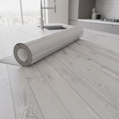 Rouleau adhésif bois blanc-gris au mètre - Autocollants Revêtement Adhésif Cuisine Meubles Salle de bain - 60cmx4m