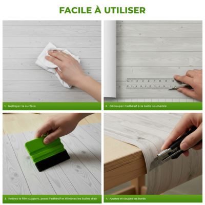Rouleau adhésif bois blanc-gris au mètre - Autocollants Revêtement Adhésif Cuisine Meubles Salle de bain - 60cmx4m