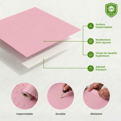 Rouleau adhésif décoratif Vinyle au Mètre - Sticker Lavable Imperméable Mur Cuisine Meubles - 60cmx2m - Rose poudre