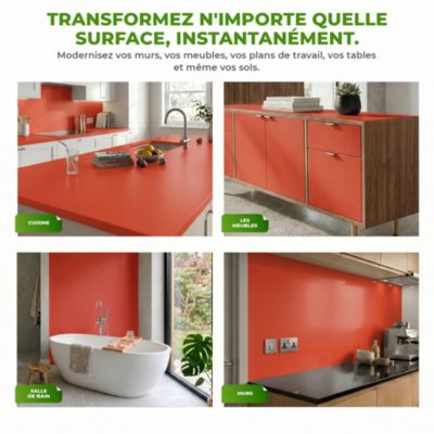 Rouleau adhésif décoratif Vinyle au Mètre - Sticker Lavable Imperméable Mur Cuisine Meubles - 60cmx40m - Rouge coquelicot