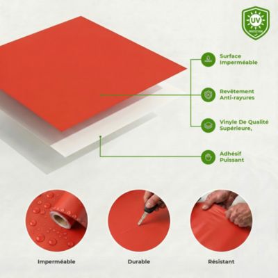 Rouleau adhésif décoratif Vinyle au Mètre - Sticker Lavable Imperméable Mur Cuisine Meubles - 60cmx40m - Rouge coquelicot
