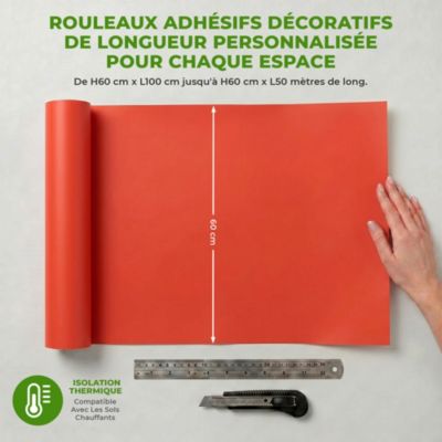 Rouleau adhésif décoratif Vinyle au Mètre - Sticker Lavable Imperméable Mur Cuisine Meubles - 60cmx40m - Rouge coquelicot