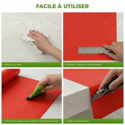 Rouleau adhésif décoratif Vinyle au Mètre - Sticker Lavable Imperméable Mur Cuisine Meubles - 60cmx40m - Rouge coquelicot