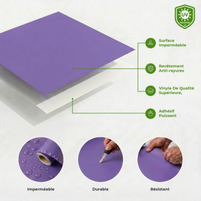 Rouleau adhésif décoratif Vinyle au Mètre - Sticker Lavable Imperméable Mur Cuisine Meubles - 60cmx50m - Lavande