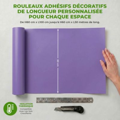 Rouleau adhésif décoratif Vinyle au Mètre - Sticker Lavable Imperméable Mur Cuisine Meubles - 60cmx50m - Lavande