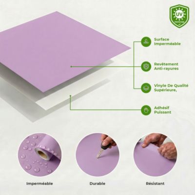 Rouleau adhésif décoratif Vinyle au Mètre - Sticker Lavable Imperméable Mur Cuisine Meubles - 60cmx5m - Lilas