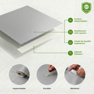 Rouleau adhésif décoratif Vinyle au Mètre - Sticker Lavable Imperméable Mur Cuisine Meubles - 60cmx6m - Argent