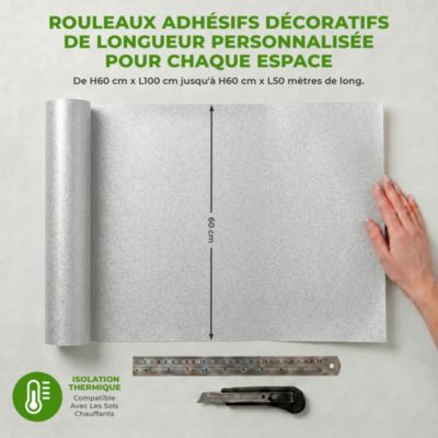 Rouleau adhésif décoratif Vinyle au Mètre - Sticker Lavable Imperméable Mur Cuisine Meubles - 60cmx6m - Argent