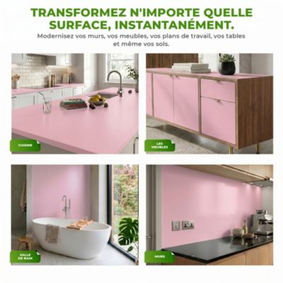 Rouleau adhésif décoratif Vinyle au Mètre - Sticker Lavable Imperméable Mur Cuisine Meubles - 60cmx6m - Rose poudre