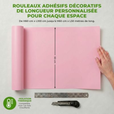 Rouleau adhésif décoratif Vinyle au Mètre - Sticker Lavable Imperméable Mur Cuisine Meubles - 60cmx6m - Rose poudre