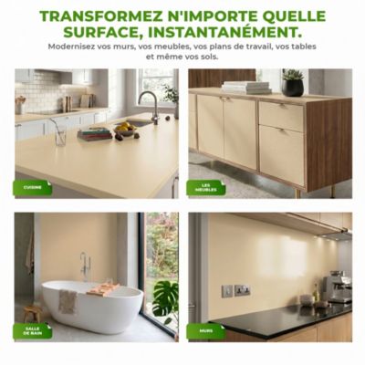 Rouleau adhésif décoratif Vinyle au Mètre - Sticker Lavable Imperméable Mur Cuisine Meubles - 60cmx6m - Sable