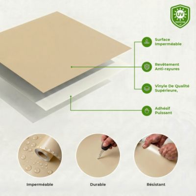 Rouleau adhésif décoratif Vinyle au Mètre - Sticker Lavable Imperméable Mur Cuisine Meubles - 60cmx6m - Sable