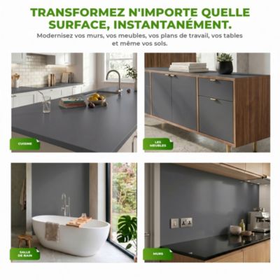 Rouleau adhésif décoratif Vinyle au Mètre - Sticker Lavable Imperméable Mur Cuisine Meubles - 60cmx7m - Gris foncé