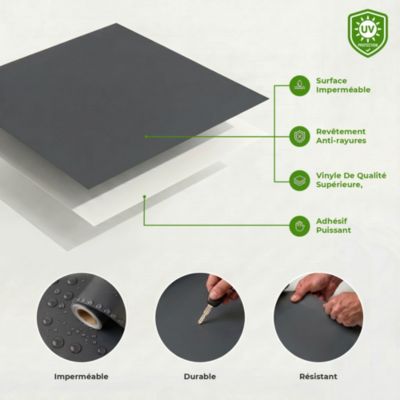 Rouleau adhésif décoratif Vinyle au Mètre - Sticker Lavable Imperméable Mur Cuisine Meubles - 60cmx7m - Gris foncé