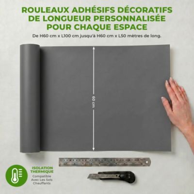Rouleau adhésif décoratif Vinyle au Mètre - Sticker Lavable Imperméable Mur Cuisine Meubles - 60cmx7m - Gris foncé