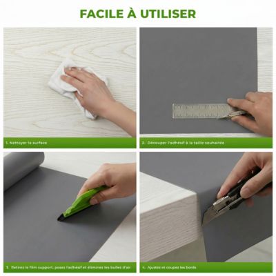 Rouleau adhésif décoratif Vinyle au Mètre - Sticker Lavable Imperméable Mur Cuisine Meubles - 60cmx7m - Gris foncé