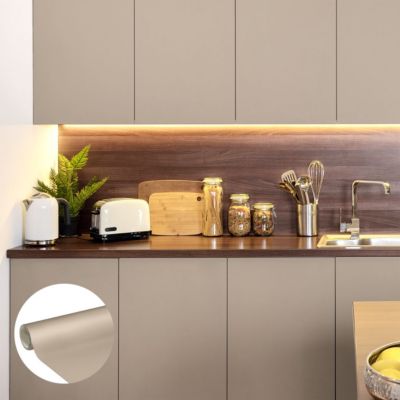 Rouleau adhésif Imperméable Vinyle au Mètre - Sticker Lavable Cuisine Meuble Armoire Porte - 60cmx1m - Taupe