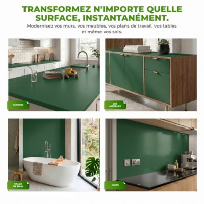 Rouleau adhésif Imperméable Vinyle au Mètre - Sticker Lavable Cuisine Meuble Armoire Porte - 60cmx2m - Vert foncé