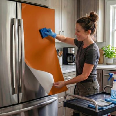 Rouleau adhésif Imperméable Vinyle au Mètre - Sticker Lavable Cuisine Meuble Armoire Porte - 60cmx3m - Noisette