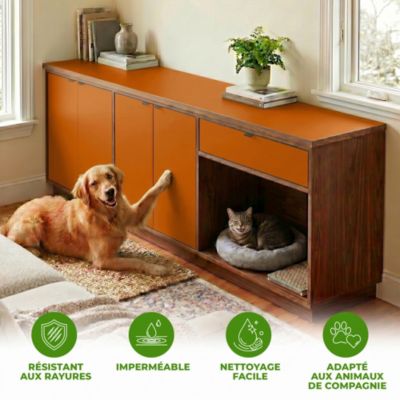 Rouleau adhésif Imperméable Vinyle au Mètre - Sticker Lavable Cuisine Meuble Armoire Porte - 60cmx3m - Noisette