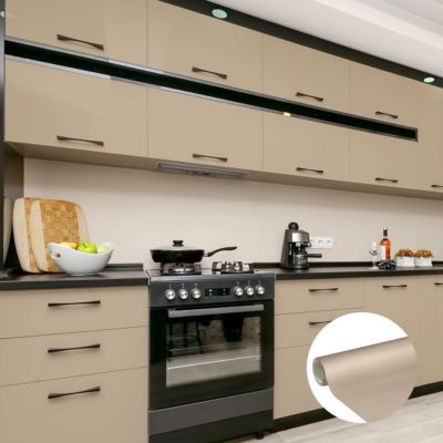 Rouleau adhésif Imperméable Vinyle au Mètre - Sticker Lavable Cuisine Meuble Armoire Porte - 60cmx6m - Taupe