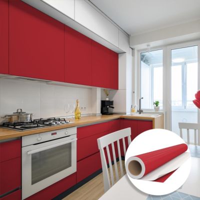 Rouleau adhésif Imperméable Vinyle au Mètre - Sticker Lavable Cuisine Meuble Armoire Porte - 60cmx8m - Rouge cerise