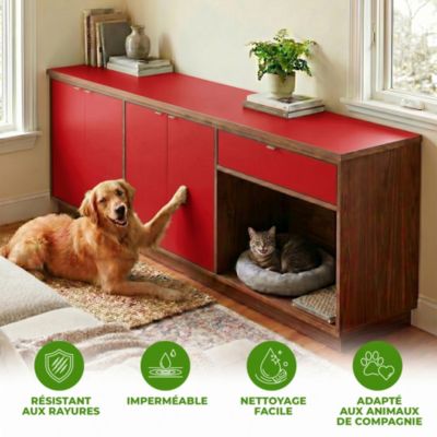 Rouleau adhésif Imperméable Vinyle au Mètre - Sticker Lavable Cuisine Meuble Armoire Porte - 60cmx8m - Rouge cerise