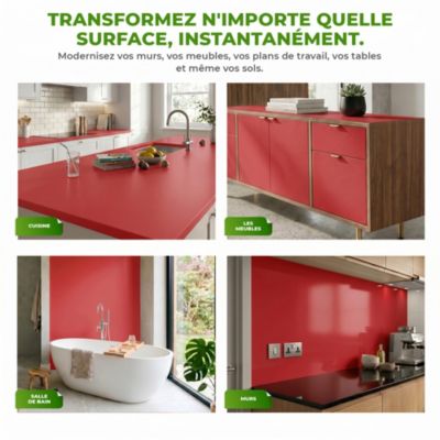 Rouleau adhésif Imperméable Vinyle au Mètre - Sticker Lavable Cuisine Meuble Armoire Porte - 60cmx8m - Rouge cerise