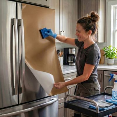 Rouleau adhésif Imperméable Vinyle au Mètre - Sticker Lavable Cuisine Meuble Armoire Porte - 60cmx9m - Cuivre