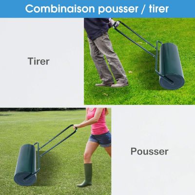 Rouleau à Gazon de Jardin 30CM Volume 48L avec Poignée en Forme U Rouleu de Jardin en Acier Rempli de Sable Eau