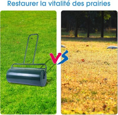 Rouleau à Gazon de Jardin 30CM Volume 48L avec Poignée en Forme U Rouleu de Jardin en Acier Rempli de Sable Eau