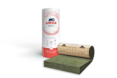 Rouleau laine de verre combles perdus papier kraft URSA Serenity 8,5 x 1,2 m Ép. 10 cm R. 2,50 m².K/W