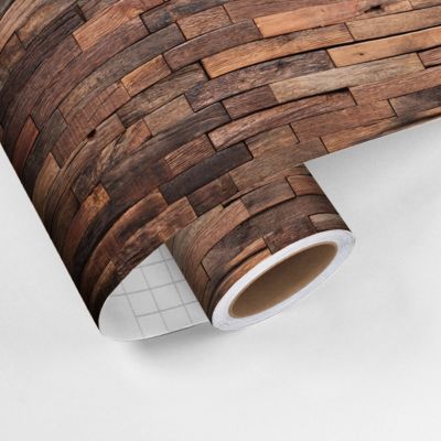 Rouleau revêtement adhésif vinyle au mètre - Sticker mural tête de lit - BOIS BRUN VINTAGE - 120x160cm