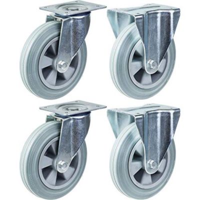 Roulette 200mm 8" à bandage caoutchouc gris, pivotante et fixe, capacité 820kg, jeu de 4