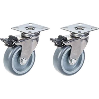 Roulette 75mm 3" en acier inoxydable caoutchouc gris, pivotante avec frein, 120kg, jeu de 2