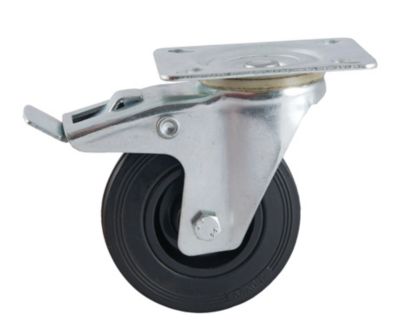 Roulette D100mm caoutchouc noir platine pivotante avec frein - AVL - 508842O