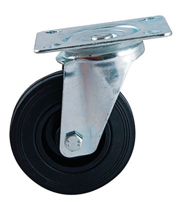 Roulette D125mm caoutchouc noir platine pivotante - AVL - 508833O
