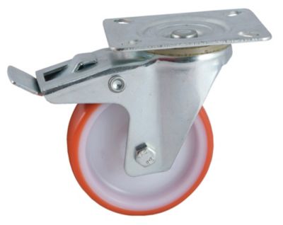 Roulette D160mm polyuréthane rouge platine pivotante avec frein - AVL ...