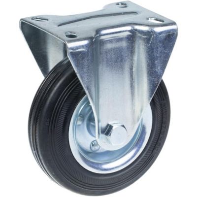 Roulette fixe de 125 mm avec bande de roulement en caoutchouc noir sur une roue centrale en acier embouti