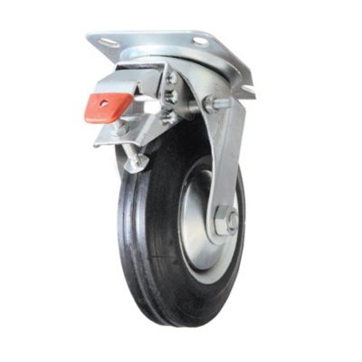 Roulette pivotante avec frein metal 85 mm socle 10 x 8 cm