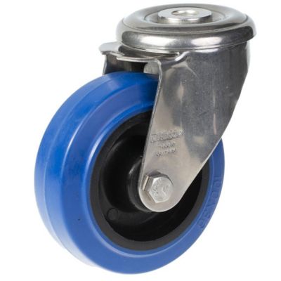 Roulette à œil Pivotante Avec Frein En Caoutchouc Bleu - Diamètre 100mm - Marque HTR - Neuf En Emballage D'origine