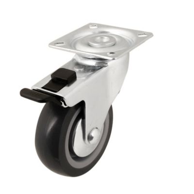 Roulette pivotante sur plaque grise ø7.5 cm avec freins, charge max 60 kg